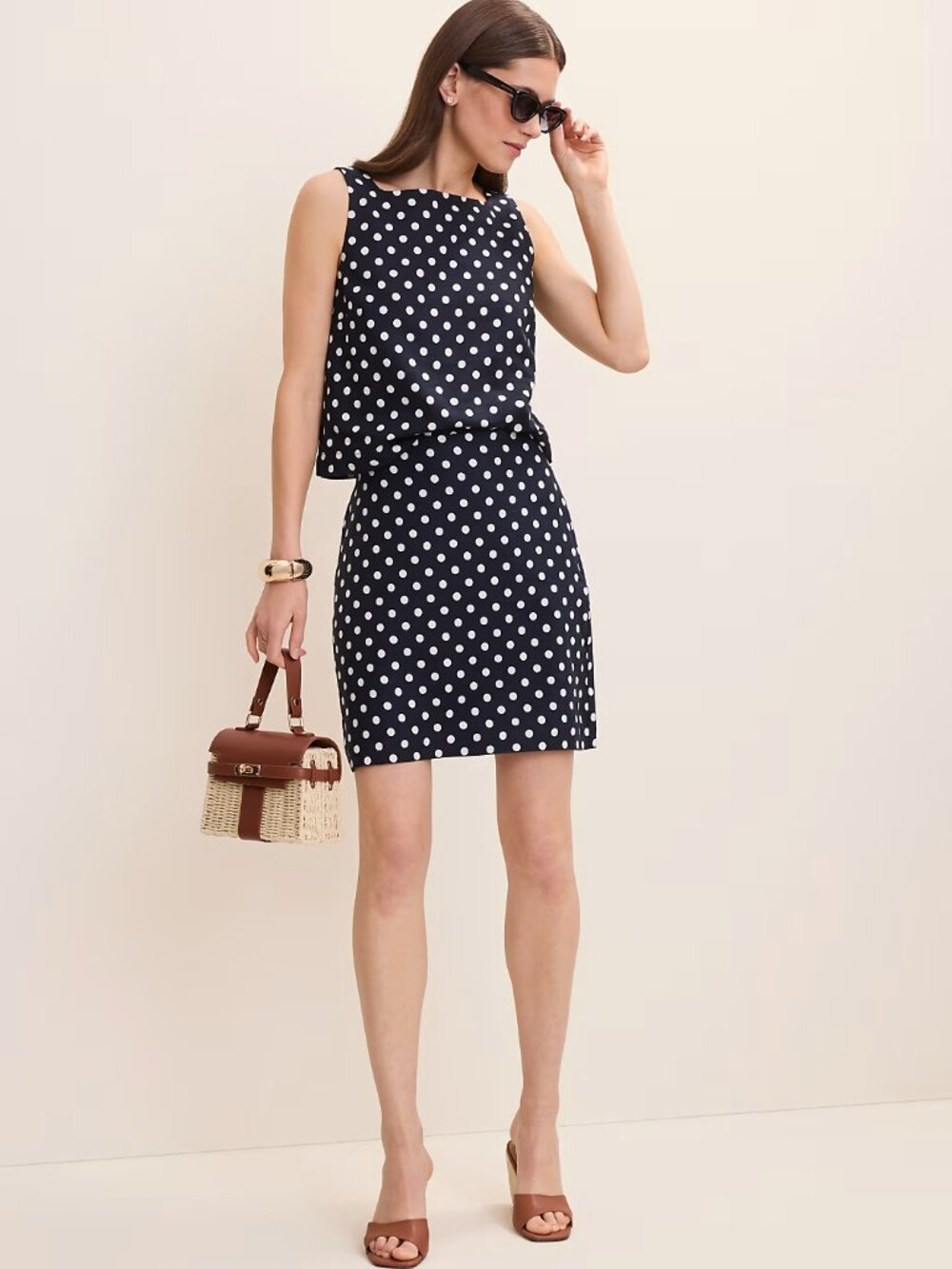 Ann Taylor Polka Dot A-Line Skirt in Linen Blend - Size 2P Petite